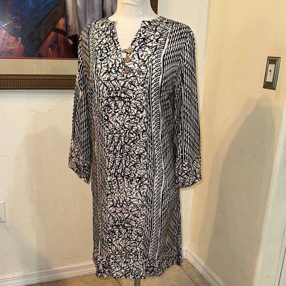 NWT Soft Surroundings Black/White Patterned Shift Dress Size Small - Picture 1 of 11